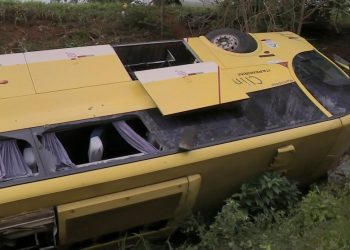 Ônibus bate em carreta, cai de barranco e deixa 20 feridos na BR-101